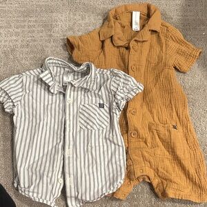 Kids Striped Blue Shirt and Mustard Romper Set